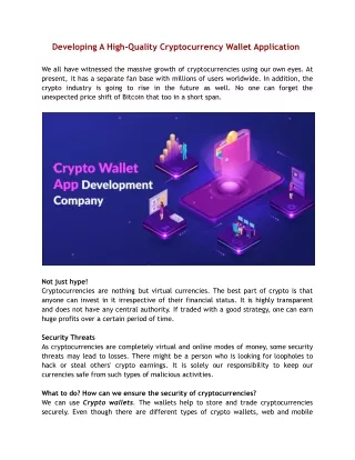 developing a high quality cryptocurrency wallet
