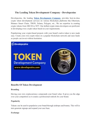 the leading token development company developcoins