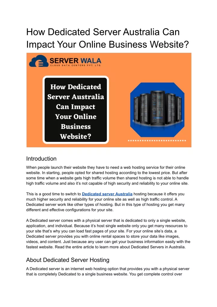 how dedicated server australia can impact your