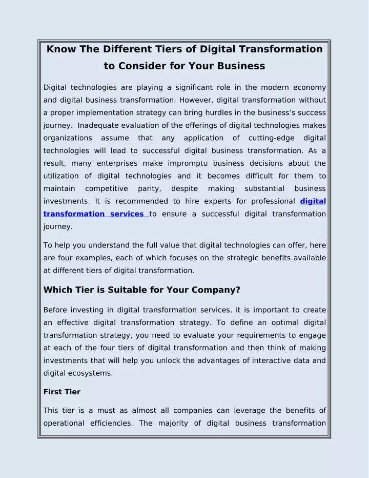 know the different tiers of digital transformation