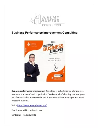 Assist in Business Performance Improvement by Jeremy Hunter