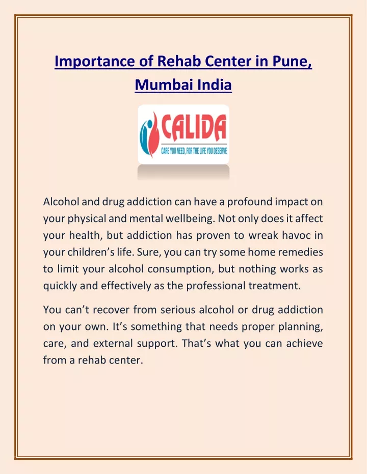 importance of rehab center in pune mumbai india