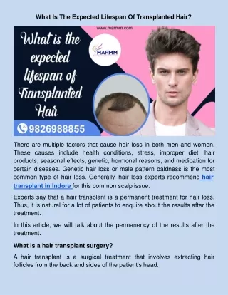 what is the expected lifespan of transplanted hair