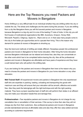 Here are the Top Reasons you need Packers and Movers in Bangalore