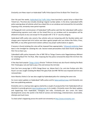 einstantly com news report on hyderabad traffic