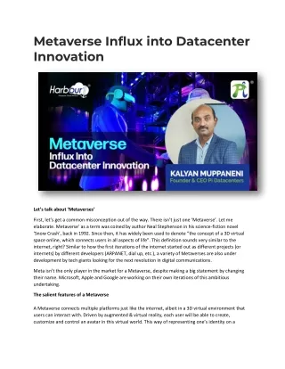 Metaverse Influx into Datacenter Innovation