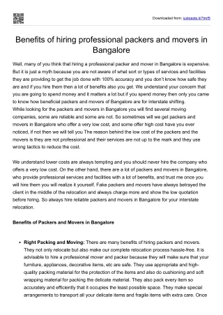 Benefits of hiring professional packers and movers in Bangalore