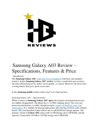 samsung galaxy a03 review specifications features