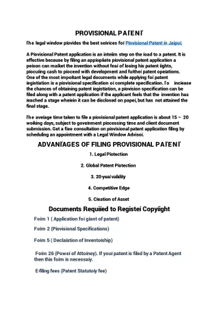 "Provisional Patent in Jaipur "