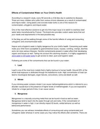 effects of contaminated water on your child