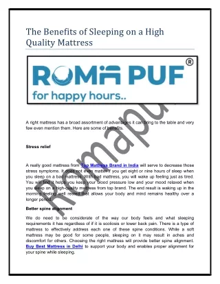 The Benefits of Sleeping on a High Quality Mattress