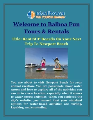Rent SUP Boards On Your Next Trip To Newport Beach