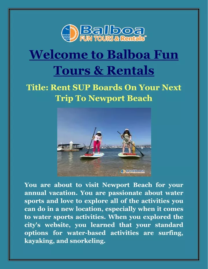 welcome to balboa fun tours rentals