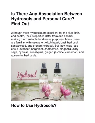 Is There Any Association Between Hydrosols and Personal Care-converted