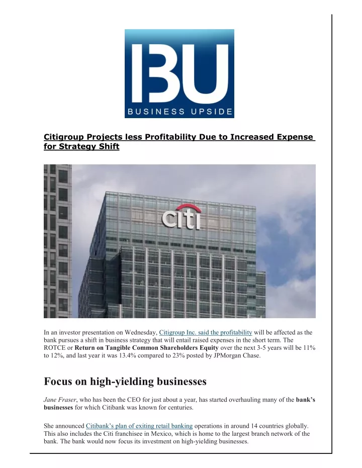 citigroup projects less profitability