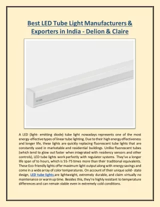 Best LED Tube Light Manufacturers & Exporters in India - Delion & Claire