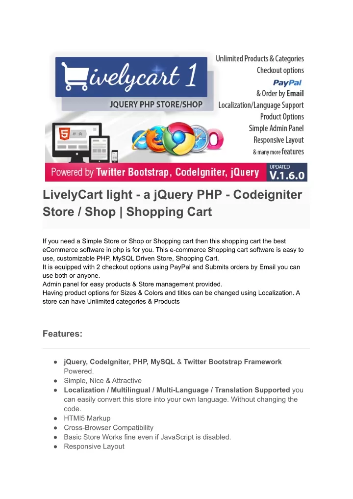 livelycart light a jquery php codeigniter store
