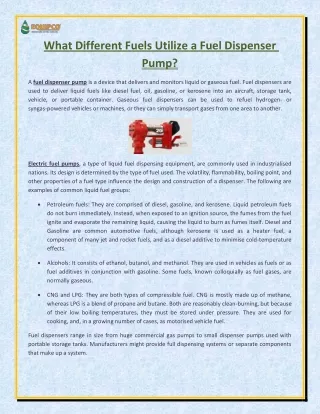 what different fuels utilize a fuel dispenser pump
