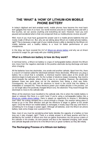 The ‘What’ & ‘How’ Of Lithium-ion Mobile Phone Battery