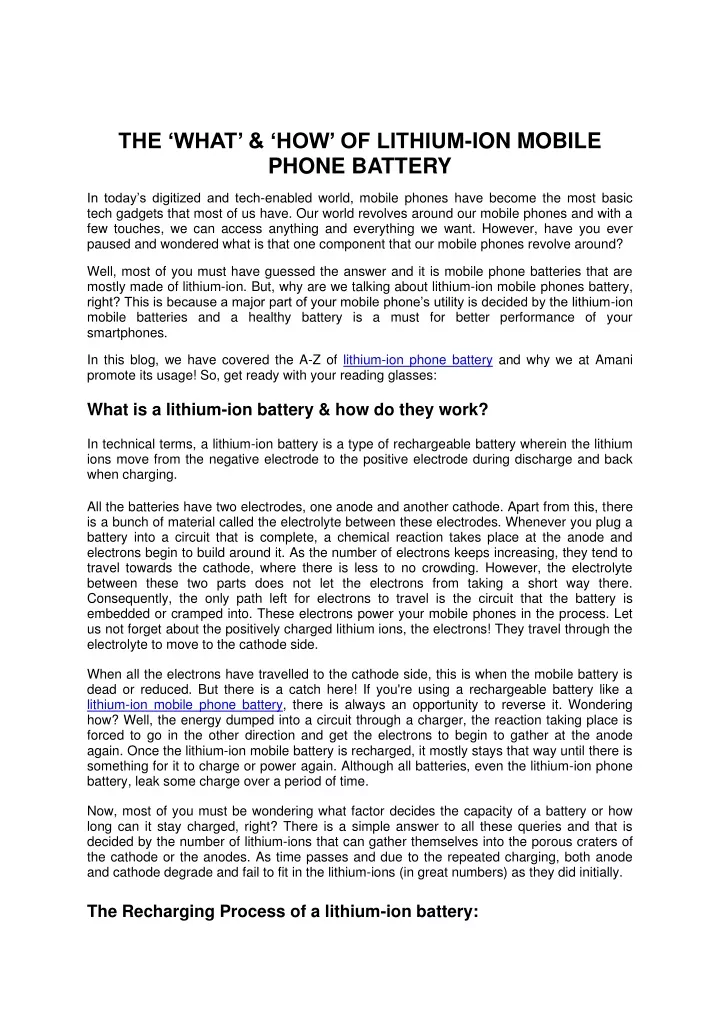 the what how of lithium ion mobile phone battery