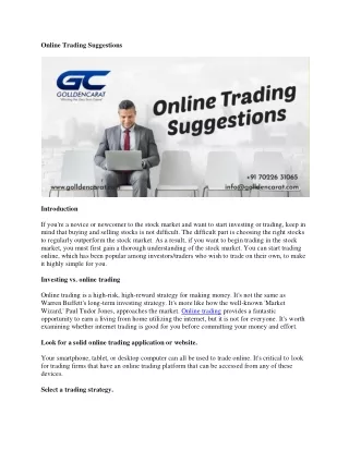 online trading suggestions
