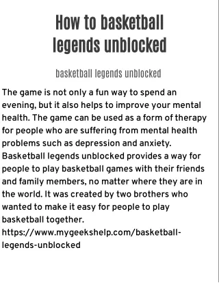 How to basketball legends unblocked