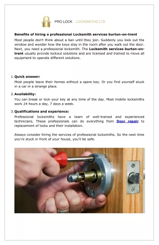 Benefits of hiring a professional Locksmith services burton