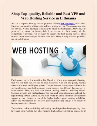 Shop Top-quality, Reliable and Best VPS and Web Hosting Service in Lithuania