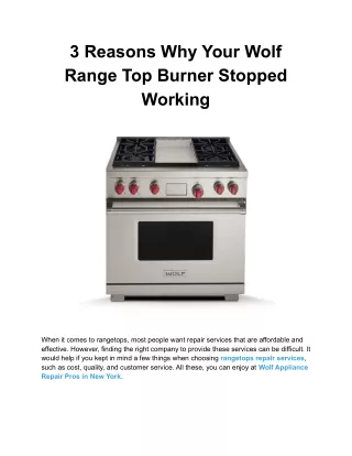 3 Reasons Why Your Wolf Range Top Burner Stopped Working