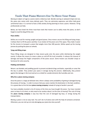 Tools That Piano Movers Use To Move Your Piano