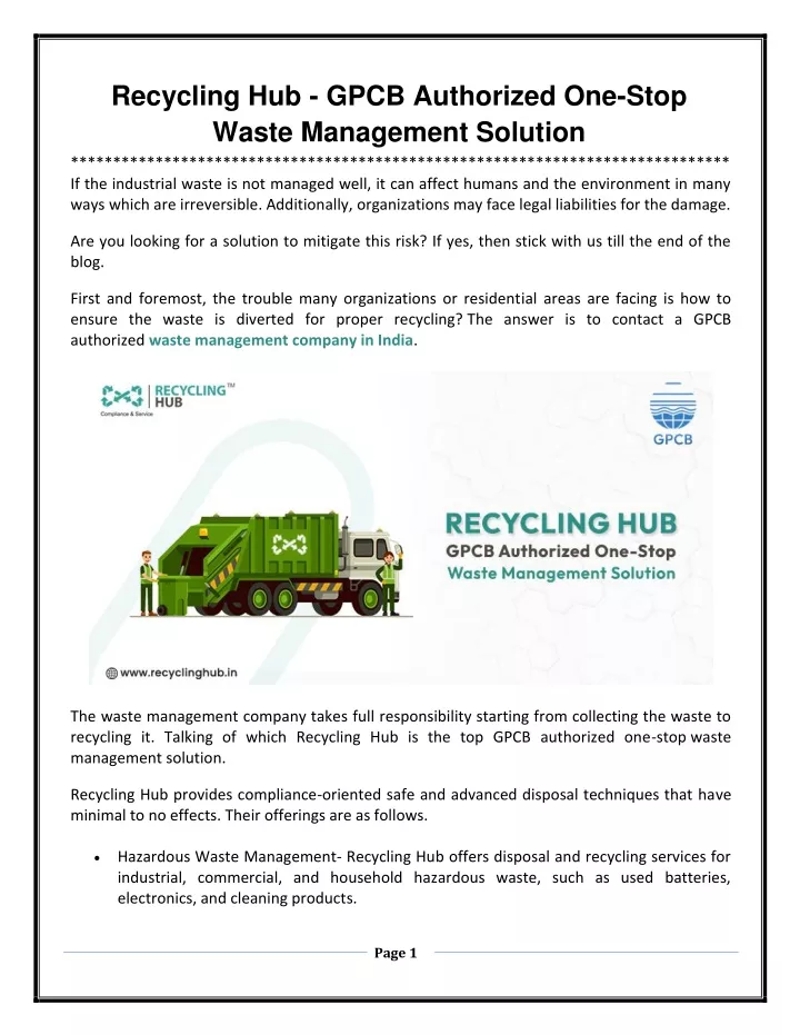 recycling hub gpcb authorized one stop waste