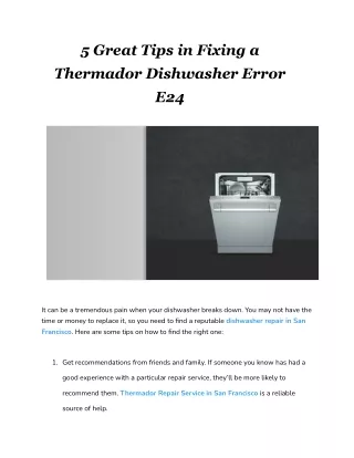 5 Great Tips in Fixing a Thermador Dishwasher Error E24