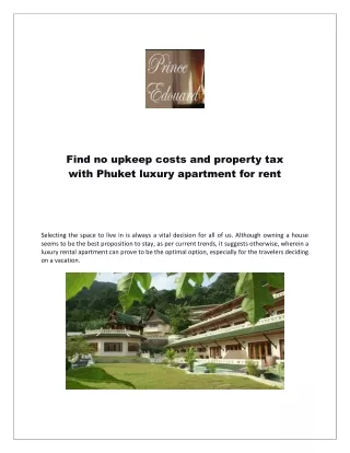 Find no upkeep costs and property tax with Phuket luxury apartment for rent