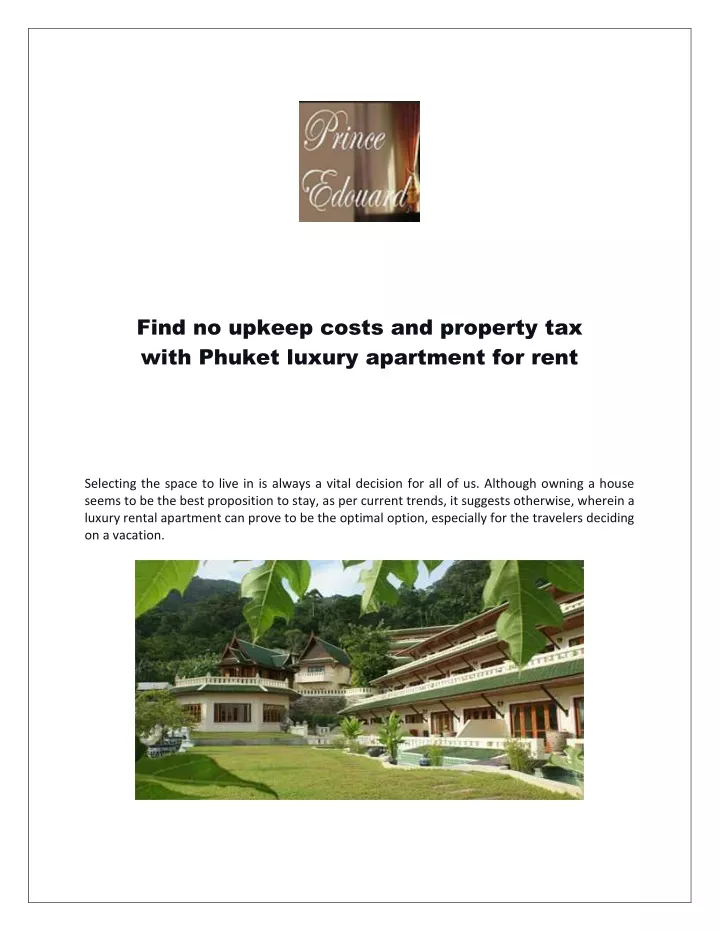 find no upkeep costs and property tax with phuket