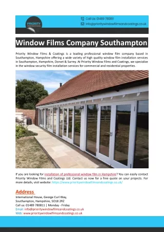 Window Films Company Southampton