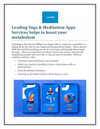 Leading Yoga & Meditation Apps Services helps to boost your metabolism