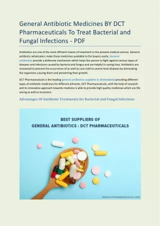 General Antibiotic Medicines BY DCT Pharmaceuticals To Treat Bacterial and Fungal Infections - PDF