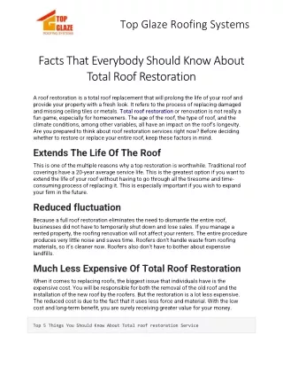 Facts That Everybody Should Know About Total Roof Restoration