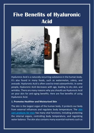 Five Benefits of Hyaluronic Acid
