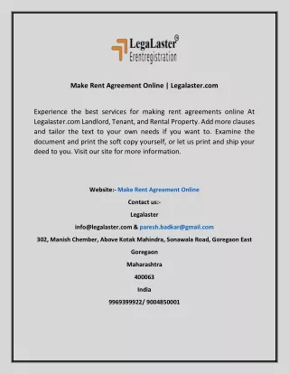 Make Rent Agreement Online  Legalaster