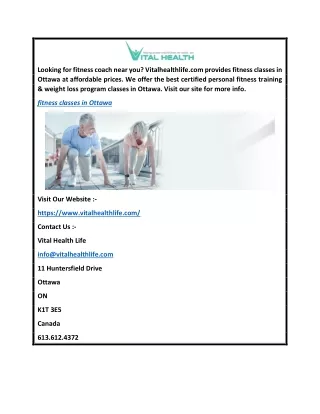 Fitness Classes in Ottawa  Vitalhealthlife.com