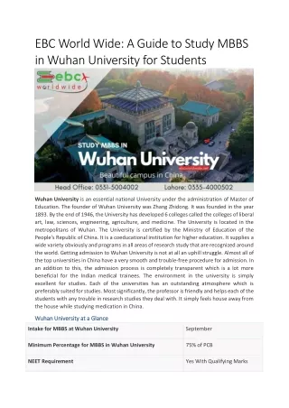 ebc world wide a guide to study mbbs in wuhan