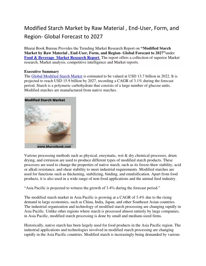 modified starch market by raw material end user