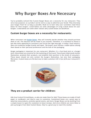 Why Burger Boxes Are Necessary