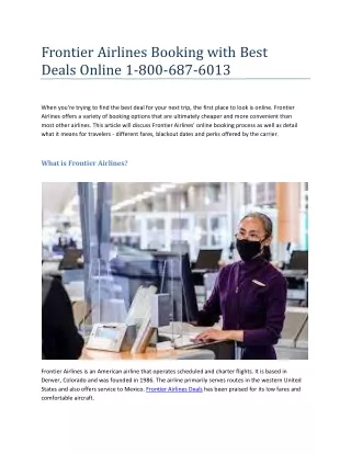 Frontier Airlines Booking with Best Deals Online 1-800-687-6013