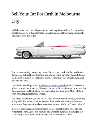 Sell Your Car For Cash in Melbourne City