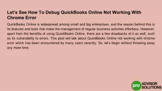 let s see how to debug quickbooks online not working with chrome error