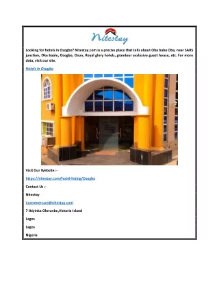 Hotels In Osogbo Nitestay.com
