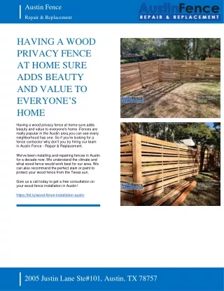 HAVING A WOOD PRIVACY FENCE AT HOME SURE ADDS BEAUTY AND VALUE TO EVERYONE’S HOME - AUSTIN FENCE - REPAIR and REPLACEMEN