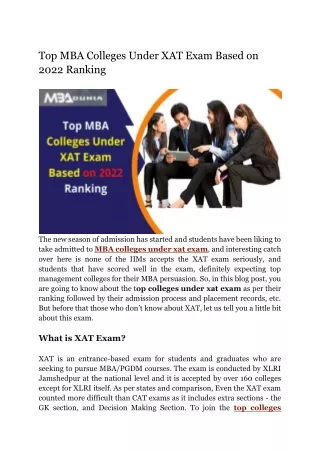 Top MBA Colleges Under the XAT Exam Based on 2022 Ranking